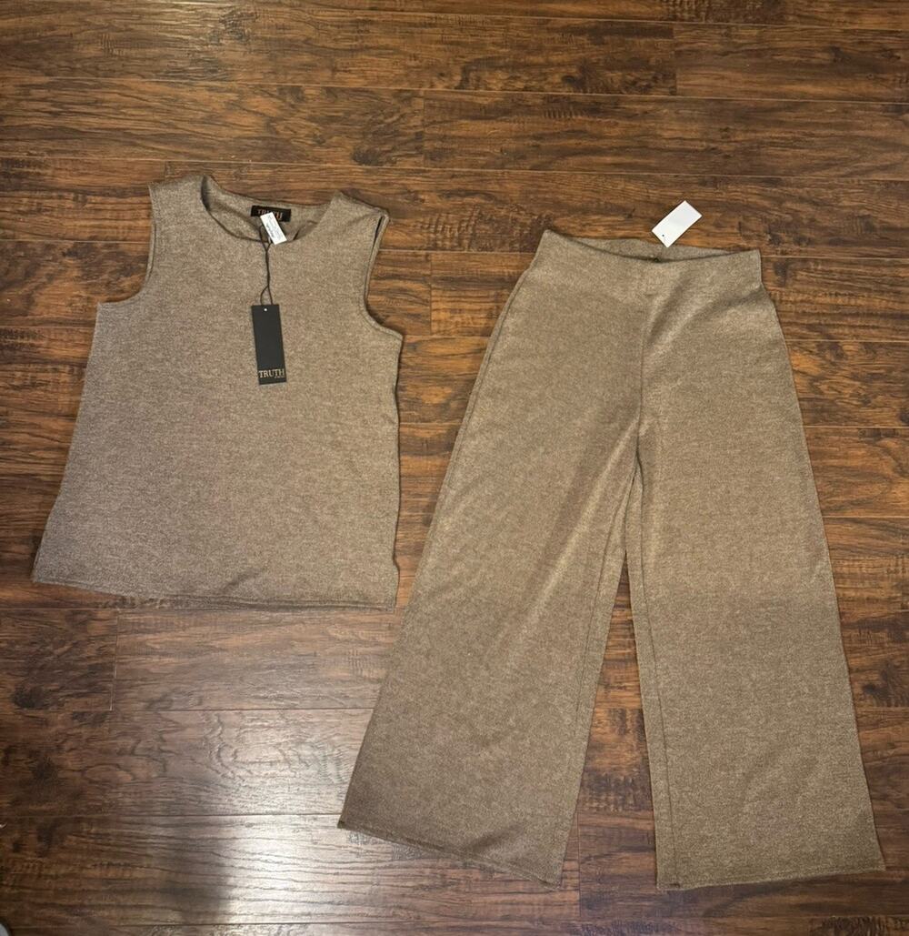Truth by Republic Women Brown 2 Piece Knit Set Wide Pants Sz:s